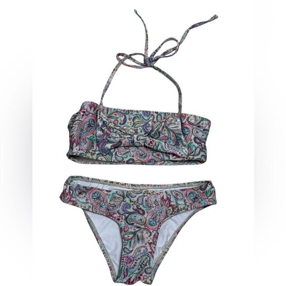PQ Swim Kids Pink Shimmer Multi Paisley Coast Asha Bow Bikini Set - Picture 3 of 10